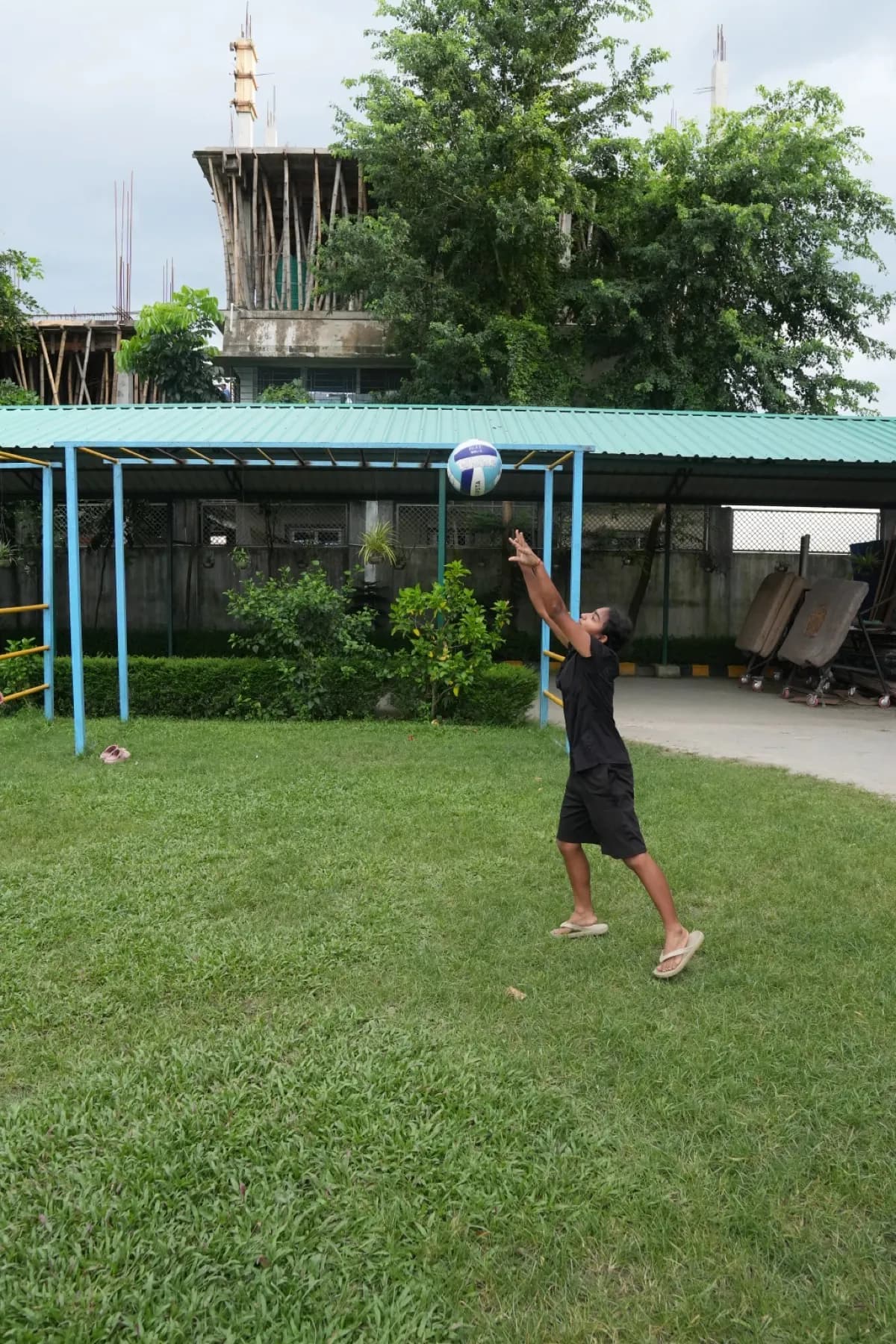 Students on the outdoor sports field at Sri Sri Academy